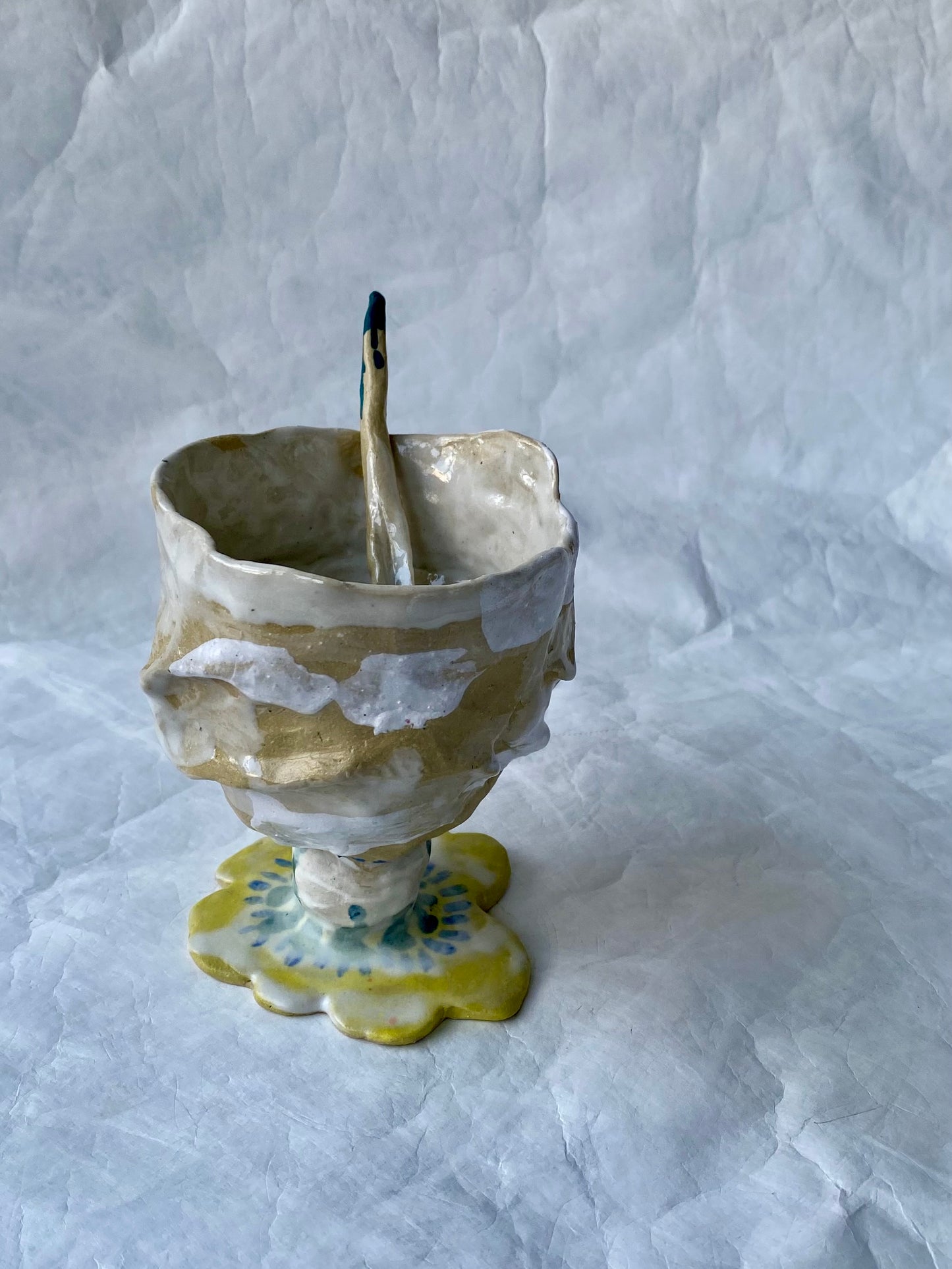 One of a kind ceramic sundae cup with a flower shaped base and a spoon, hand built by foRM of Mondays