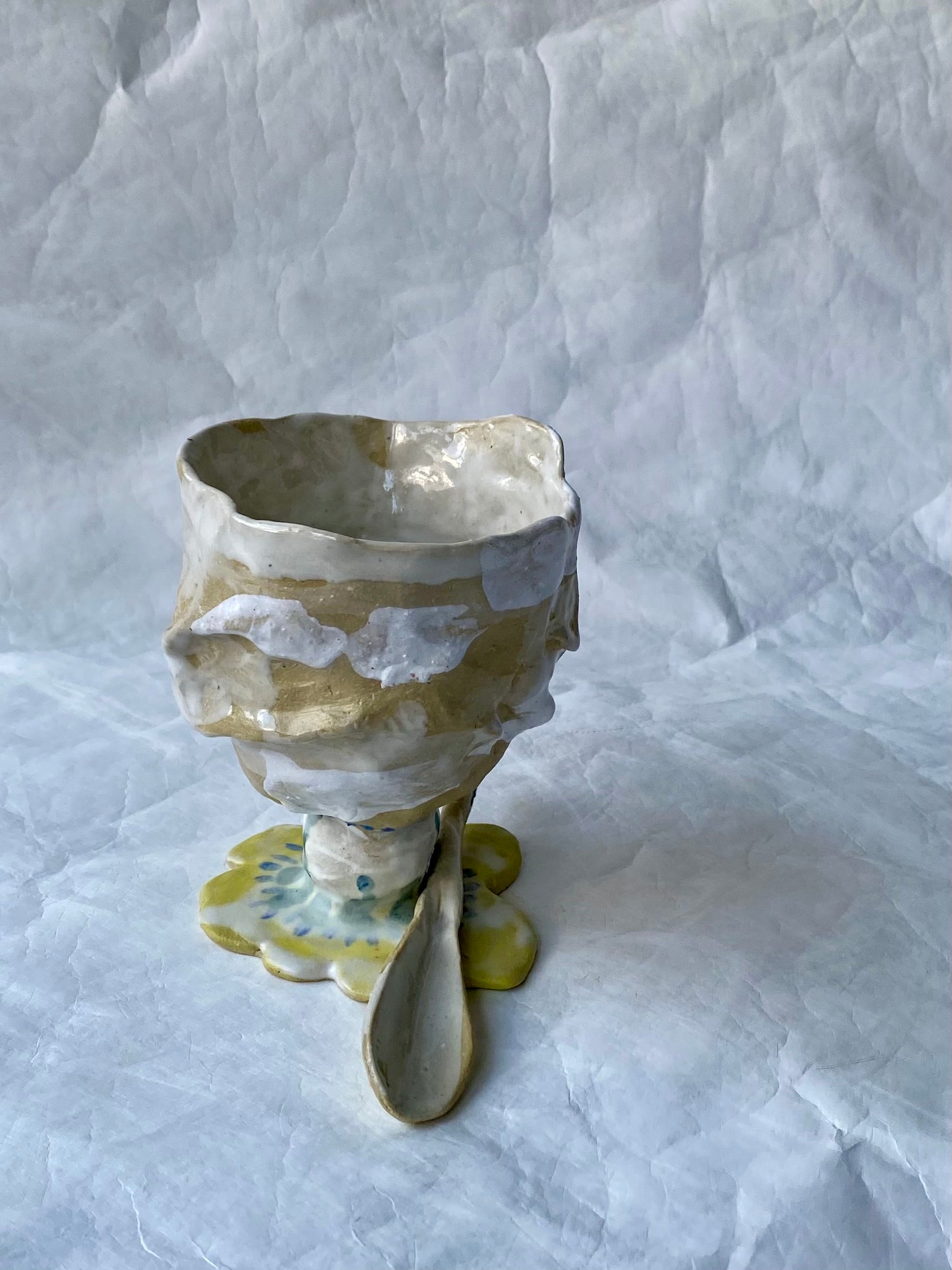 Ceramic sundae cup with a spoon on a hand built ceramic object by foRM of Mondays 